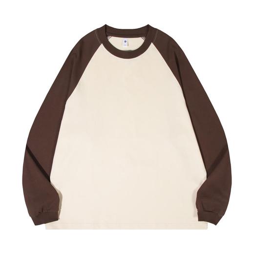 自由基地秋冬新款250克纯棉潮牌插肩圆领长袖T恤卫衣拼色男女同款 NMT-2181 商品图11