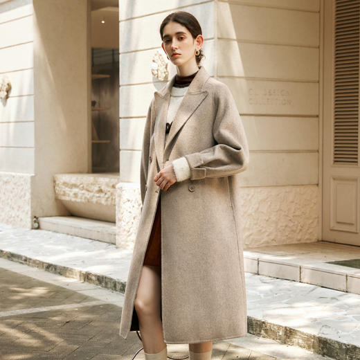 OLrain欧芮儿毛呢外套女冬季2024年新款翻领极简高级感双面呢大衣 商品图1