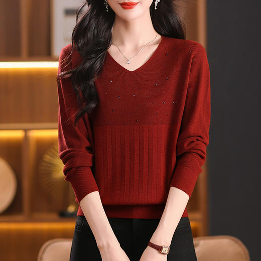 CC-XMY-7067早秋薄款针织衫女长袖V领上衣秋装2024年新款时尚羊毛打底衫 商品图0
