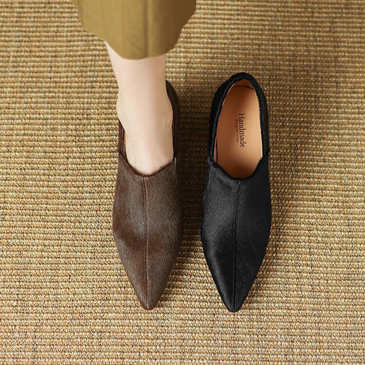 【预售5天】新款时尚头层胎牛毛皮深口单鞋女粗跟bai搭高跟瓢鞋LD&6970 商品图0