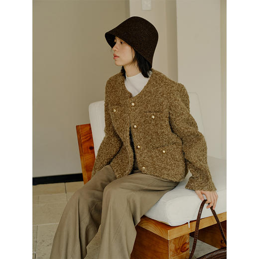 HeyDress小香风毛呢外套女秋冬圆领宽松保暖优雅气质百搭短款上衣 商品图3