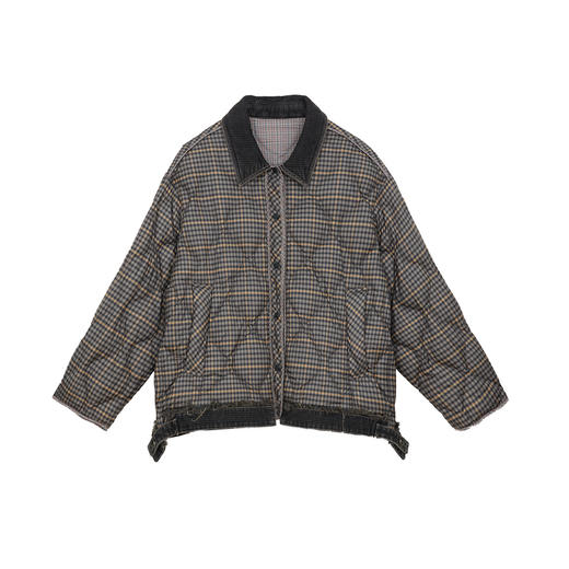 谜底短款格纹羽绒服女2024冬新品复古风拼接宽松面包服244MY1461 商品图4