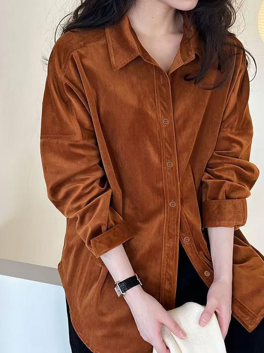 金焦色秋季新款灯芯绒衬衫衬衫式开衫罩衫 商品图1