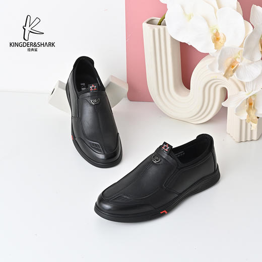 经典鲨2024年秋季新款男士黑色一脚蹬套脚正装商务皮鞋KW266-D33081 商品图0