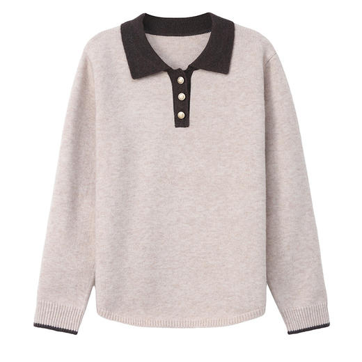 CC-5-6091翻领撞色秋冬季新款针织打底衫女士学院风穿搭洋气短上衣红色毛衣 商品图4