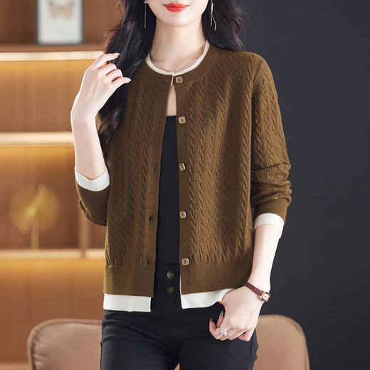 CC-XMY-89580假两件针织衫开衫外搭圆领上衣春秋2024新款早秋洋气外穿毛衣外套 商品图0