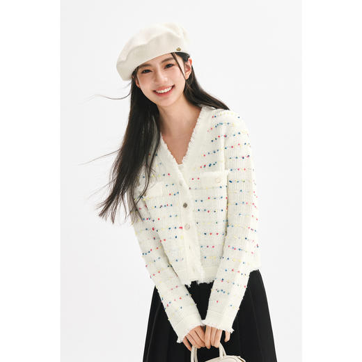 【严选】诗凡黎彩点甜酷小香风针织开衫2024秋新款优雅编织绒感上衣外套女7F9330361 商品图2