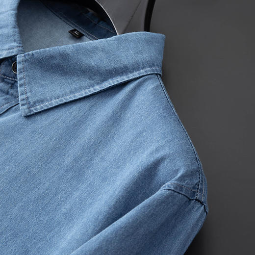 【100%棉】【新款DDA】大依优型大码牛仔长袖衬衫翻领加肥加大肥佬休闲商务宽松透气上衣 商品图3