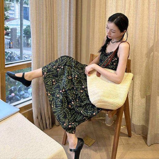 【顺丰包邮】99322 洛诗琳设计感气质真丝碎花吊带半身裙两件套0898 商品图0