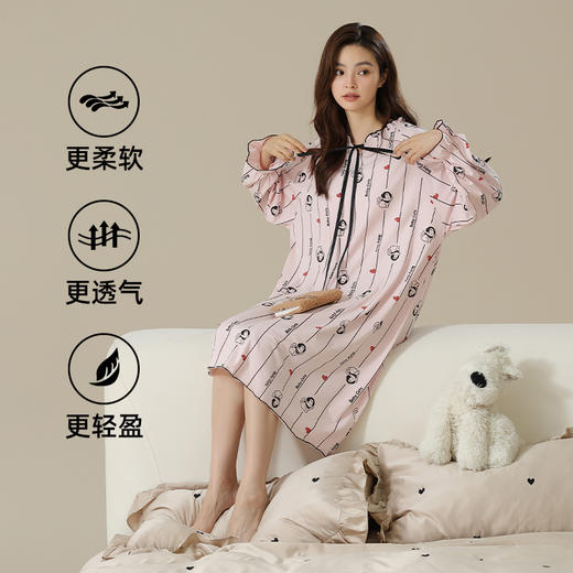 【抗菌新疆棉】自然醒「少女芙蕾」7A抗菌睡衣女春秋季纯棉新款卡通长袖长裤家居服套装JLM 商品图3