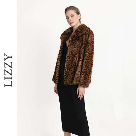 LIZZY冬季优雅奢华感水貂裘皮大衣豹纹外套女上衣4673 商品图2