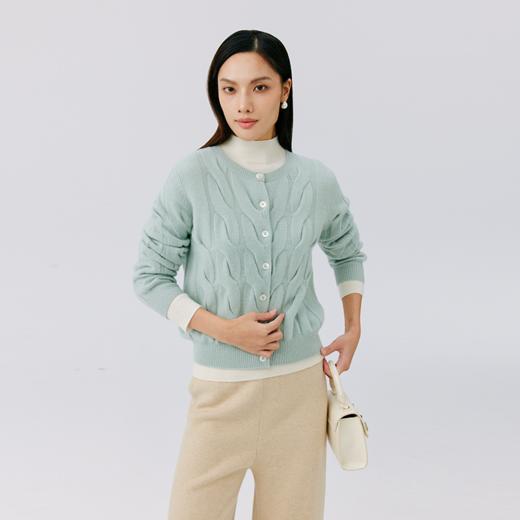 东黎 • 山羊绒女士秋季百搭时尚彩色绞花开衫 4623 商品图3