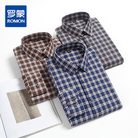 【羊毛混纺】罗蒙男士秋款长袖翻领格子衬衫通勤时尚休闲百搭衬衣男