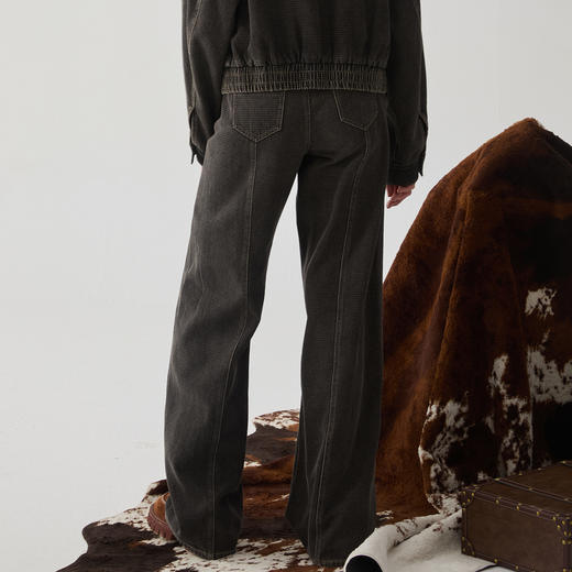 谜底牛仔阔腿裤女2024冬季新品复古风高腰随性宽松长裤244MK1523 商品图2