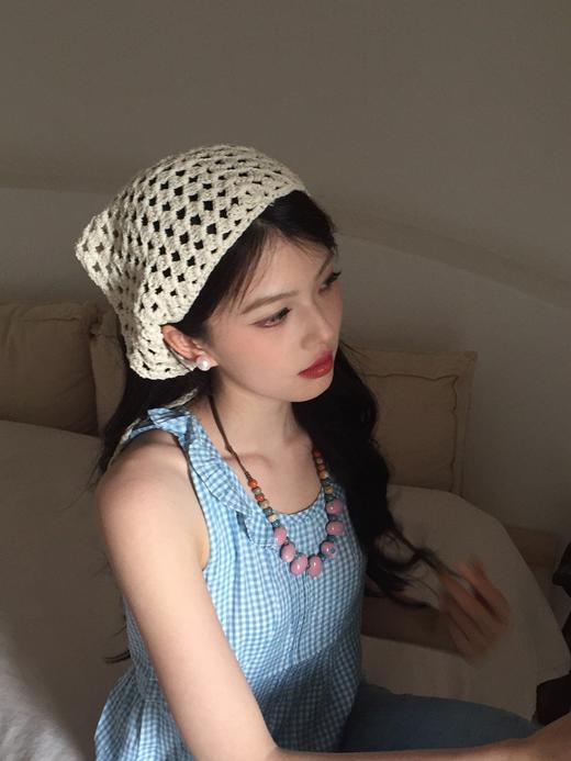 【法式三角镂空古装头巾】闪电小狗氛围感日系绑带头巾，ins感十足镂空不闷热，2025新款女生三角巾拍照发饰QQ 商品图2