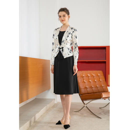 司歌印花水墨假两件长袖连衣裙A901040X 商品图1