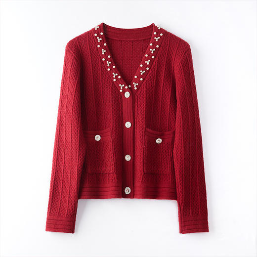 CC-J876    V领小香风针织开衫短款毛衣外套女2024春秋装新款配裙子气质上衣 商品图4