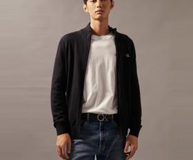 CK 立领拉链针织开衫毛衣J326796