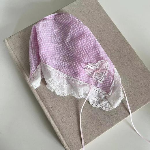 【甜美ins法式头巾发箍】法式蓝色格子蕾丝头巾发箍，小清新超百搭，海边氛围感三角巾女包头头箍田园风发带QQ 商品图13