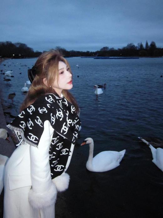 香奈儿新款姑娘们出来炸街啦黑色系色调真的**了山羊绒围巾35*180cm（AN） 商品图11