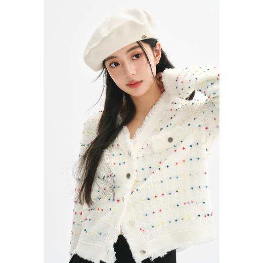 【严选】诗凡黎彩点甜酷小香风针织开衫2024秋新款优雅编织绒感上衣外套女7F9330361 商品图3