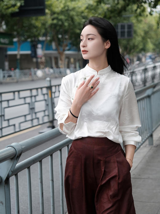 下架|盛唐婧 |桑蚕丝红云纱阔腿长裤(半松紧腰） 商品图2