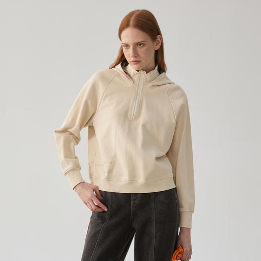 谜底连帽卫衣女2024冬新品简约休闲风双层领设计感上衣244MV1668 商品图2