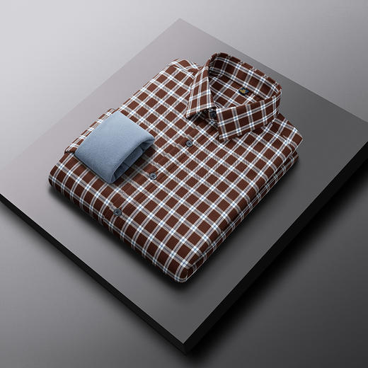 【羊毛混纺 加绒保暖】罗蒙秋冬男士长袖衬衫翻领保暖格纹休闲通勤百搭衬衣 商品图1