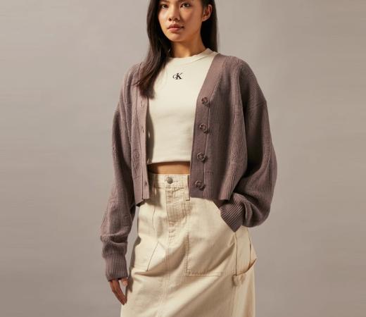 CK Jeans女士简约字母提花纽扣V领毛衣针织开衫J224569 商品图0