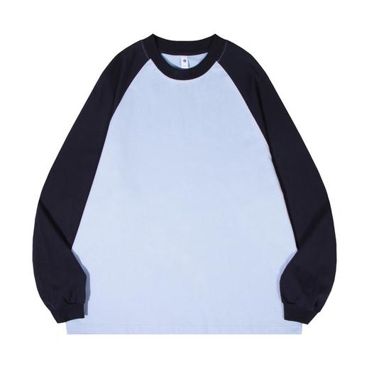 自由基地秋冬新款250克纯棉潮牌插肩圆领长袖T恤卫衣拼色男女同款 NMT-2181 商品图4