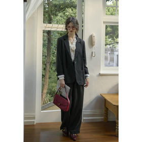 SimpleRetro冷杉冰咖 免烫抗皱正肩西装套装女秋冬复古外套长裤子