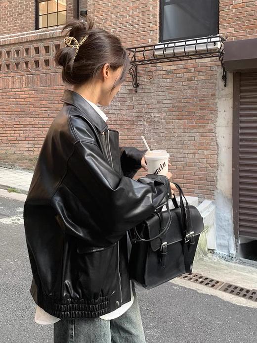 棕色仿皮衣外套女港风2024新款秋季高级宽松美式复古机车皮夹克上衣新款爆款小红书网红同款 商品图3