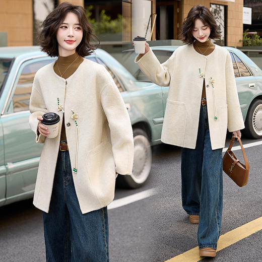 气质新中式中长款，大衣双面呢外套HR-BX2622 商品图1