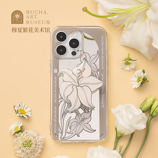 穆夏繁花美术馆百合镜面苹果手机壳iphone15/14/13/12华为保护套 商品图0