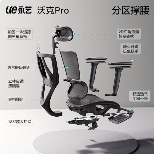 永艺沃克PRO高配系列（【黑色全网椅】-【带搁脚】-【3D扶手】
【黑色全网椅】-【带搁脚】-【3D扶手】-【带坐深】 商品图5