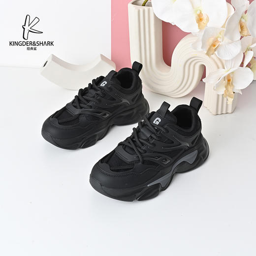 经典鲨2024年秋季新款韩版黑色网面透气舒适时尚老爹鞋休闲跑步鞋KF03-D33051 商品图0
