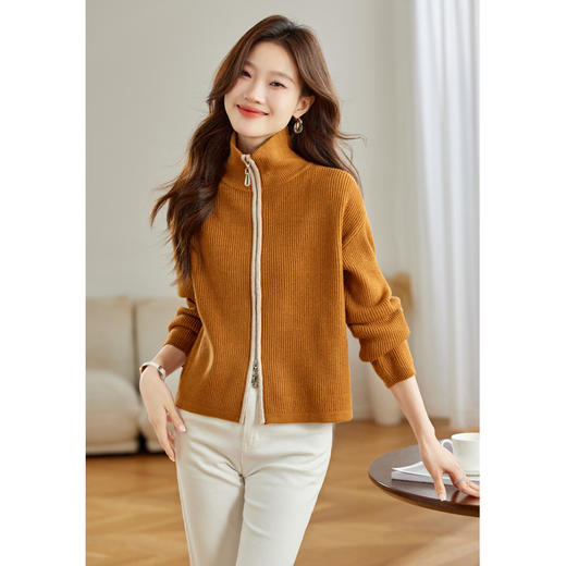 CC-16-9131新款春秋立领拉链休闲毛衣外套女宽松好看洋气针织开衫 商品图1