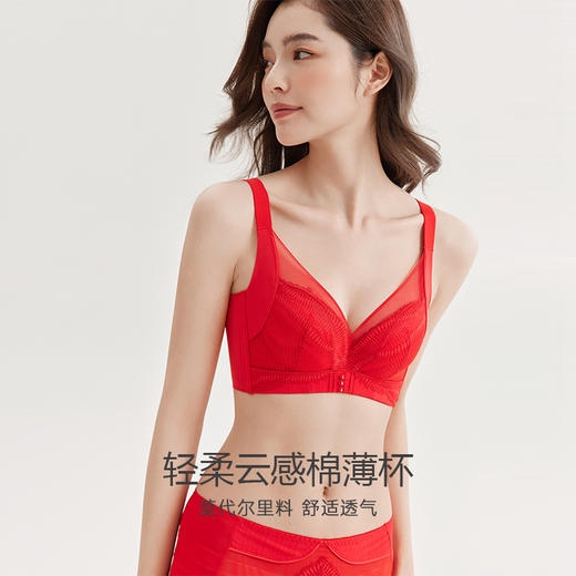 美季美优内衣女小胸聚拢防下垂收副乳蕾丝女士调整型红色胸罩 商品图1