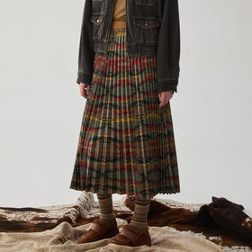 谜底两件套半身裙2024冬新品复古原创印花围裹式长半裙244MB1677