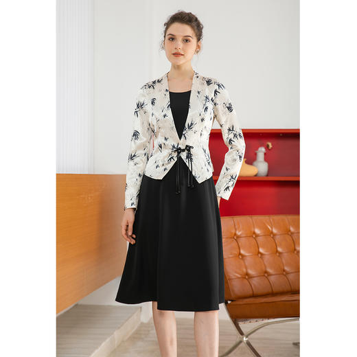 司歌印花水墨假两件长袖连衣裙A901040X 商品图2