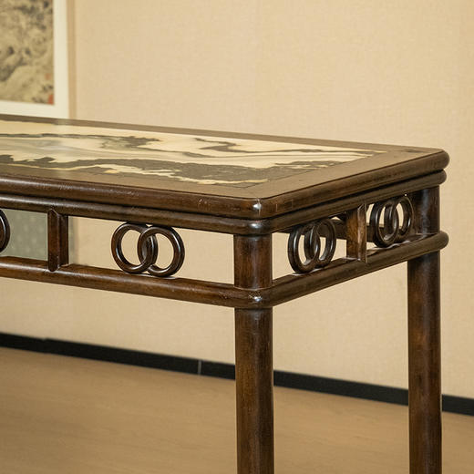 清 紫檀镶云石圆包圆双圈卡子花条桌 商品图3