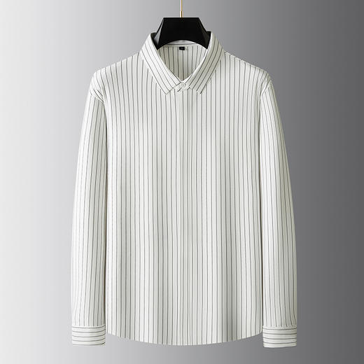 【高弹】【新款DDA】大依优型大码竖条纹长袖衬衫翻领加肥加大肥佬休闲商务宽松透气上衣 商品图1