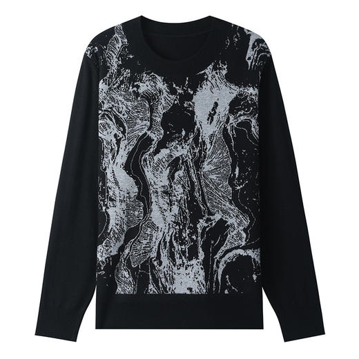 CC-28-1275复古印花羊毛针织衫秋季百搭显瘦休闲长袖圆领水墨画女士打底上衣 商品图4