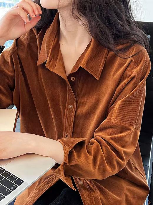 金焦色秋季新款灯芯绒衬衫衬衫式开衫罩衫 商品图3