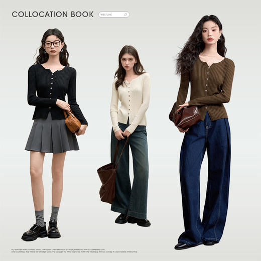 经典百搭长袖针织衫女早春正肩显瘦坑条高弹软糯针织开衫V3442400 商品图1