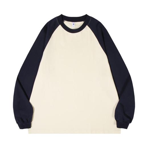 自由基地秋冬新款250克纯棉潮牌插肩圆领长袖T恤卫衣拼色男女同款 NMT-2181 商品图9