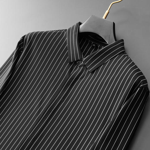 【高弹】【新款DDA】大依优型大码竖条纹长袖衬衫翻领加肥加大肥佬休闲商务宽松透气上衣 商品图2