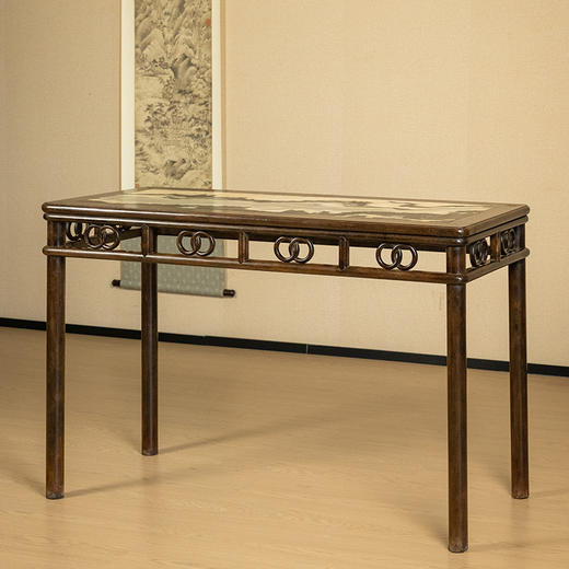 清 紫檀镶云石圆包圆双圈卡子花条桌 商品图4