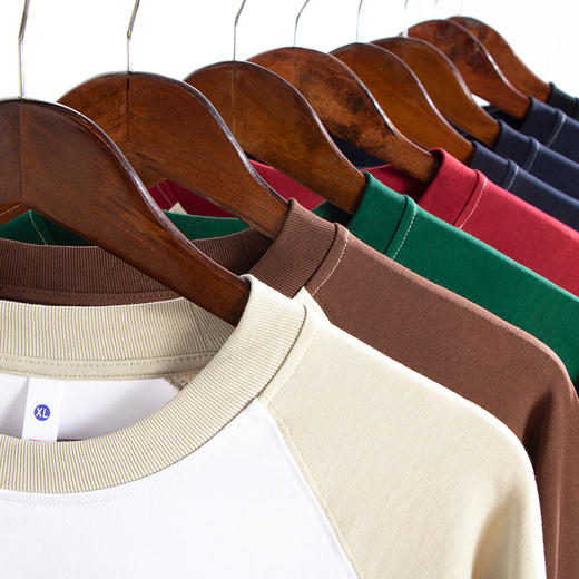 自由基地秋冬新款250克纯棉潮牌插肩圆领长袖T恤卫衣拼色男女同款 NMT-2181 商品图2