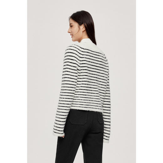 【严选】【圈圈纱】诗凡黎心动毛衣学院风间条针织开衫24秋新款高智外套女7F8330171 商品图4